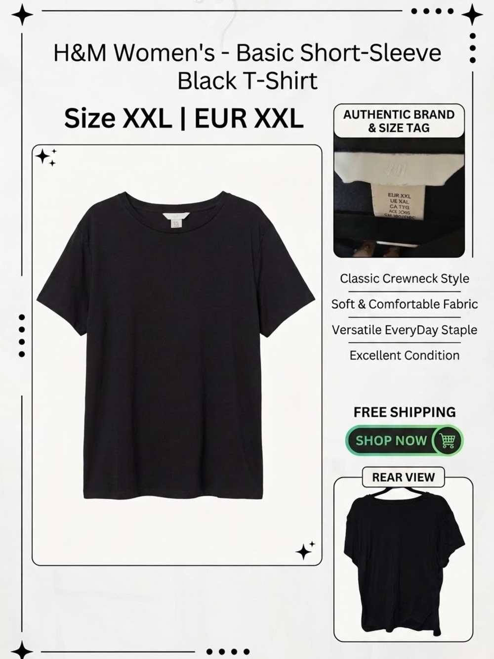 H&M Black Short-Sleeve Crewneck T-Shirt